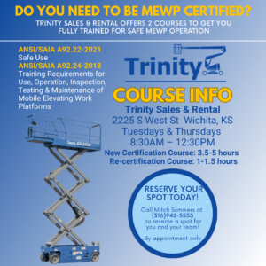 MEWP Certification Course Offered at Trinity Sales & Rental